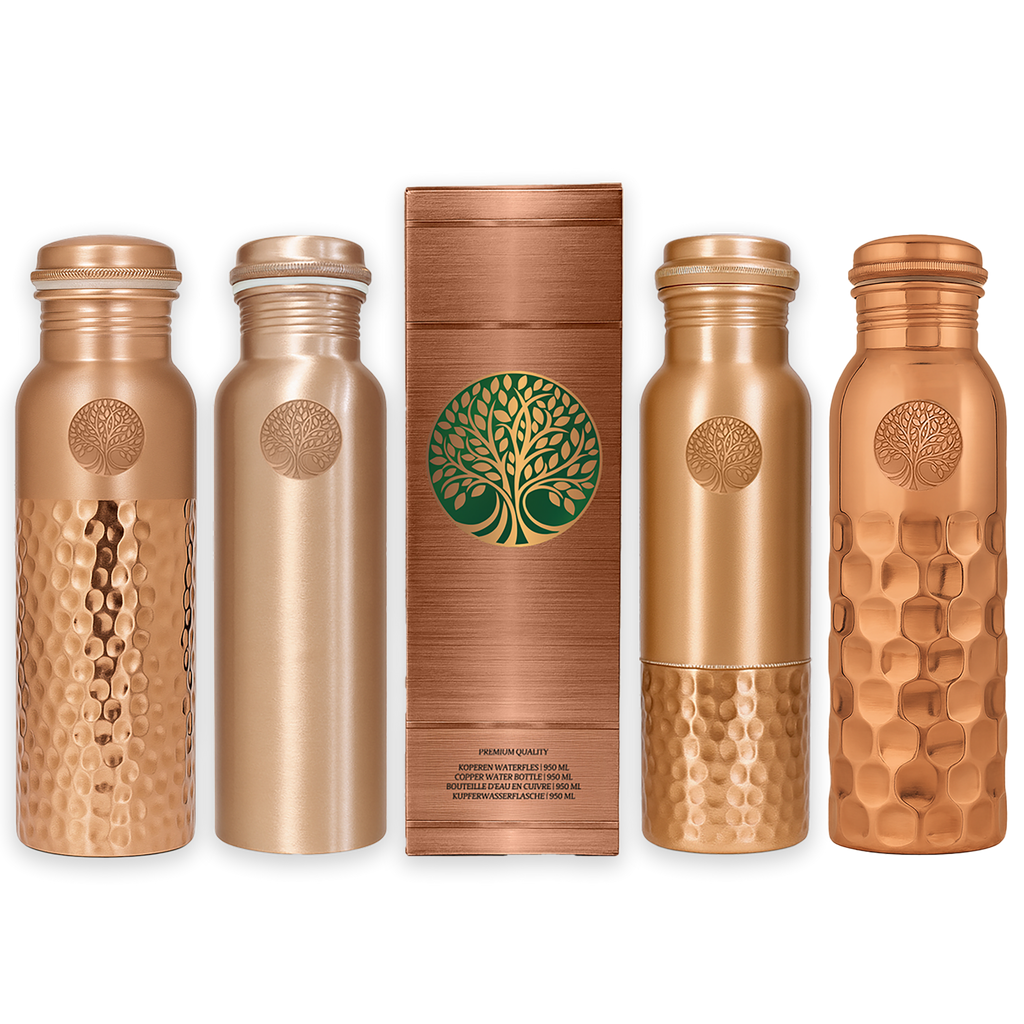 100% REINES KUPFER-WASSERFLASCHE GEHÄMMERT | PREMIUM-QUALITÄT | HANDGEFERTIGT UND EINZIGARTIG | 950 ML | 350 G