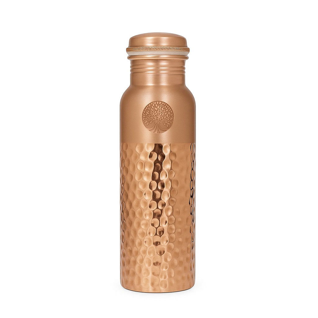 100% REINES KUPFER-WASSERFLASCHE GEHÄMMERT | PREMIUM-QUALITÄT | HANDGEFERTIGT UND EINZIGARTIG | 950 ML | 350 G