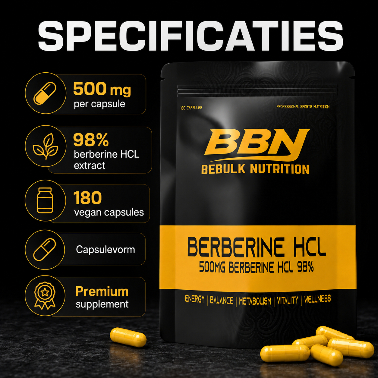 Berberin HCL 98 % – Vegan – BeBulk Nutrition