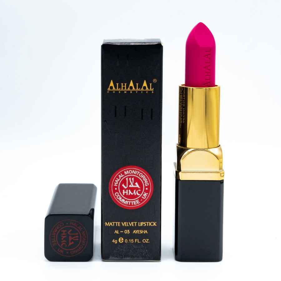 Alhalal Cosmetics matter Samt-Lippenstift in leuchtendem Pink GRAU Lippenstiftverpackung