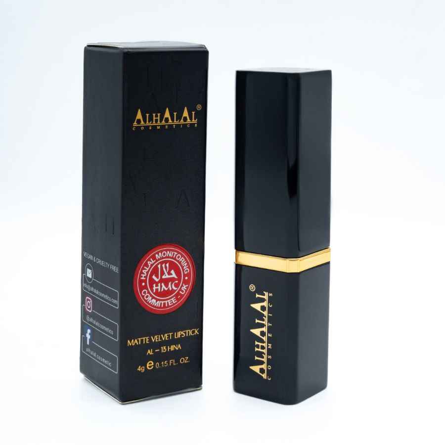 Alhalal Cosmetics schwarze matte Samt-Lippenstiftverpackung und Hülle mit PINK LIPSTICK