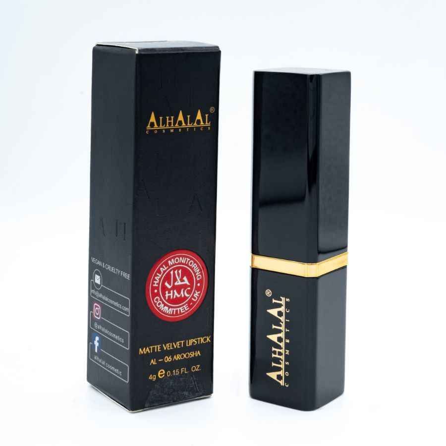 Alhalal Cosmetics Samt-Lippenstift in luxuriöser schwarzer Verpackung mit Farbe WINE LIPSTICK