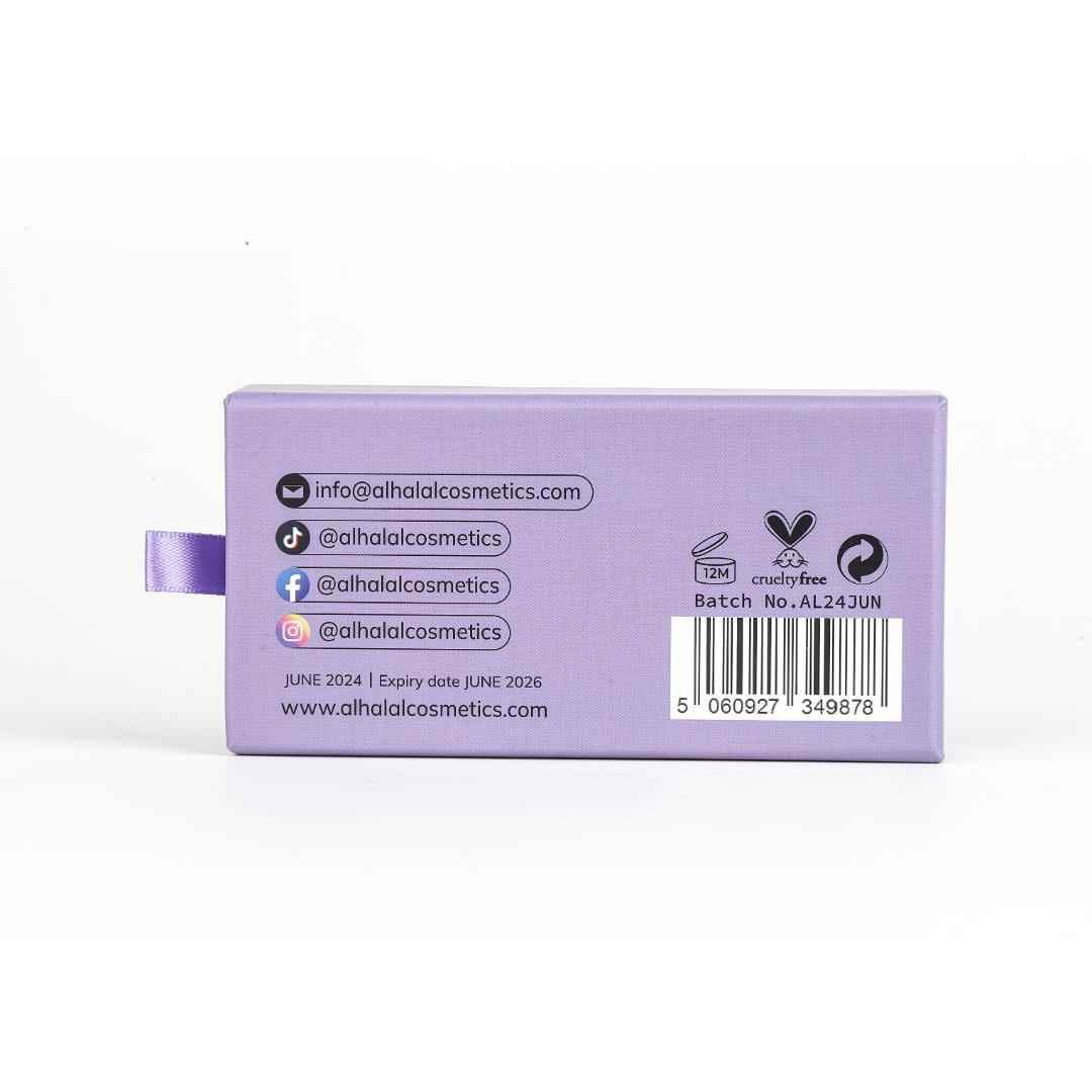 Alhalal Cosmetics Samt-Lippenstiftverpackung mit Informationen und Details zum Wimpernwachstum